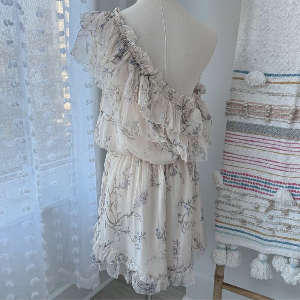 Zimmerman Beige Floral 100% Silk One Shoulder Ruffled Playsuit Women’s 3 US 10 - Picture 6 of 13